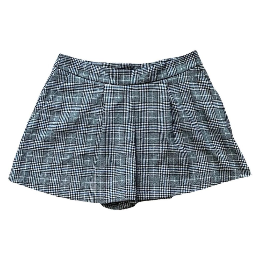 Zara Pleated Plaid Mini Side Zip Shorts Women's Medium Gray Multicolor
